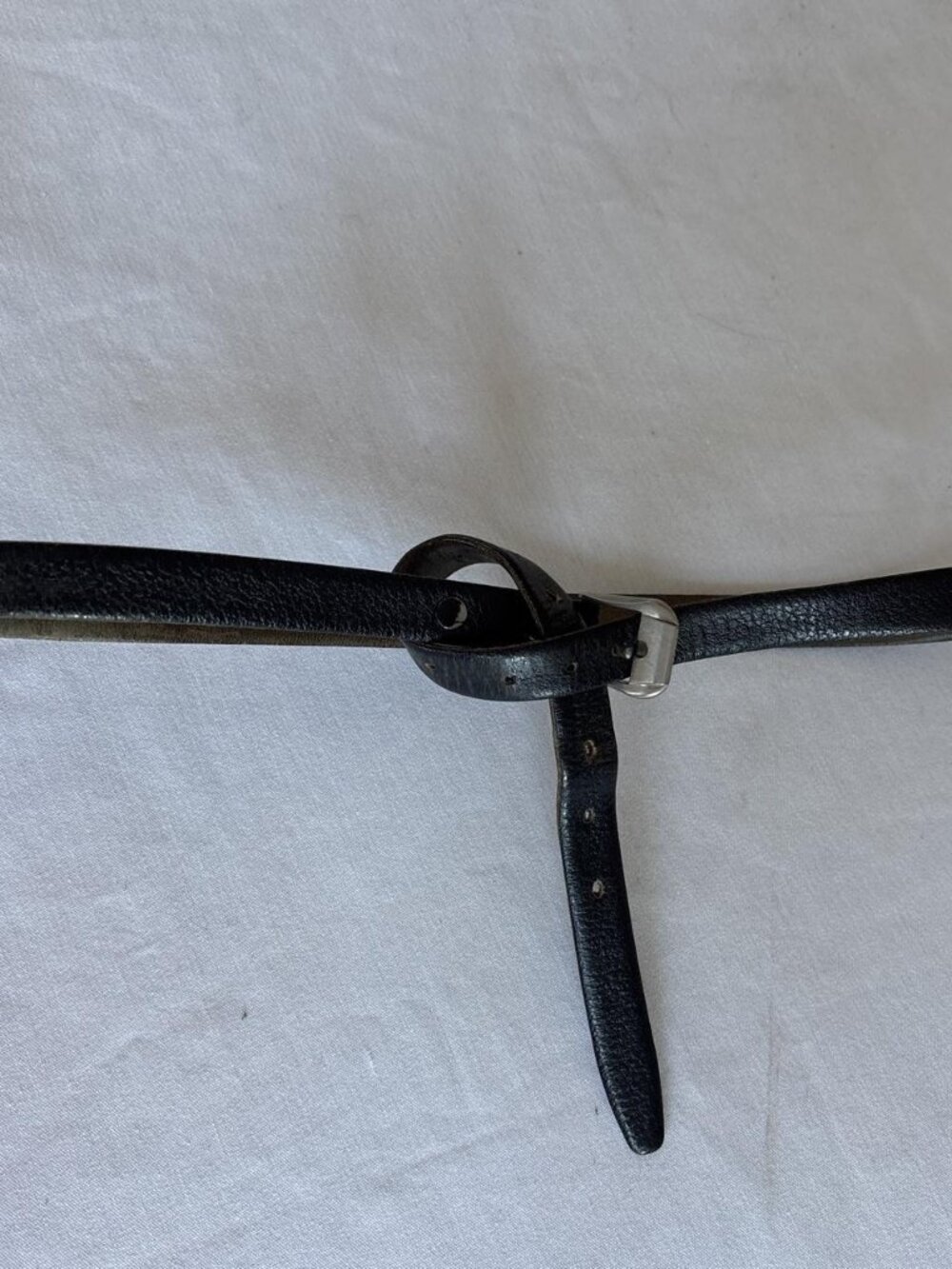 Skinny Black Pebbled Leather Belt Silver Buckle Size 36 Minimalist